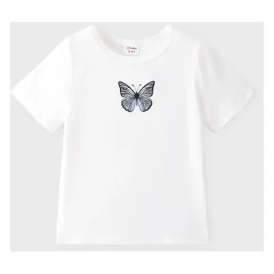 Toddler Girl Butterfly Embroidered/Print Short-sleeve Tee