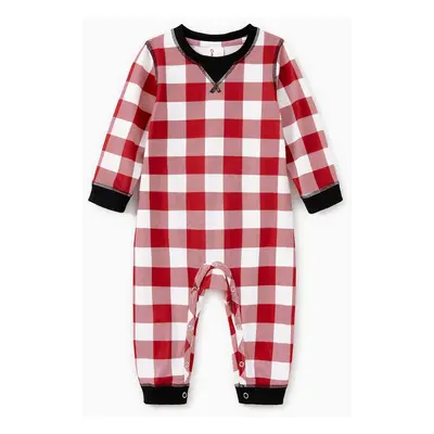 Christmas Family Matching Red and White Checkered Plaid Pajamas Sets with Drawstring and Pockets