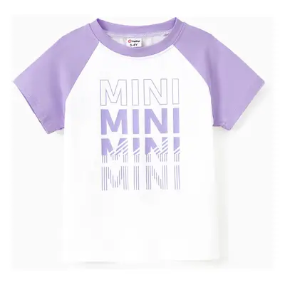 Family Matching Sets Purple Raglan Sleeves Tee or Shirred Top Ruffle Hem Strap Dress