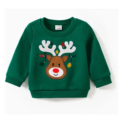 Christmas Deer Embroidered Long-sleeve Family Matching Sweatshirts