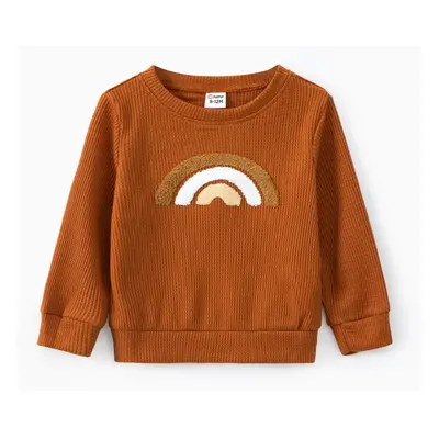 Baby Boy/Girl Rainbow Pattern Waffle Long-sleeve Pullover Sweatshirt