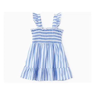 Family Matching Sets Blue Vertical Stripe Shirt or Shirred Cross Top Off Shoulder Dress