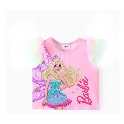 Barbie Toddler Girl Butterfly print Stiched Mesh Fly Sleeve Tee