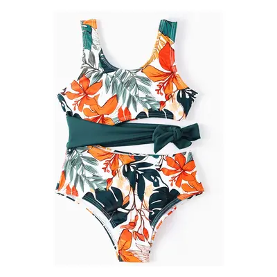 Tropical Family Swimwear Set - Pieces Unisex Casual Plants and Floral