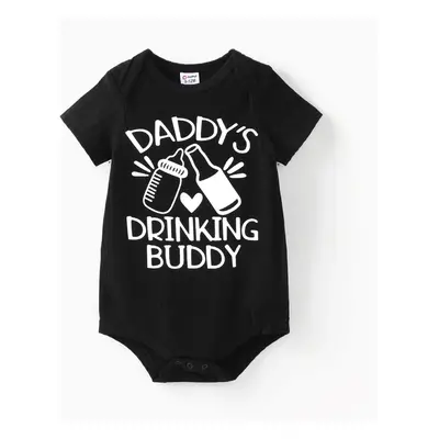 Baby Boy/Girl Short-sleeve Milk & Beer and Letter Print Ribbed Romper