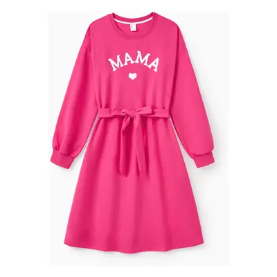 Mommy and Me Hot Pink Long Sleeves Belted Dresses