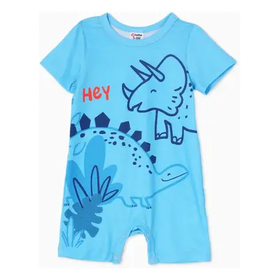 Baby Boy Stripe/Dinosaur Print Short-sleeve Romper