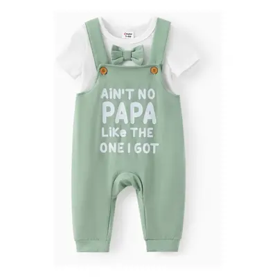 Baby Boy 2pcs Bowknit Romper and Letter Print Overalls Set