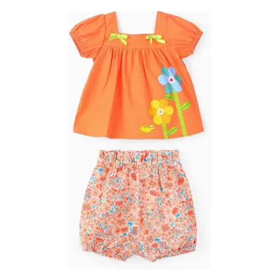 Baby Girl 2pcs Sweet Big Flower Pattern Square Neckline Top and Shorts Set