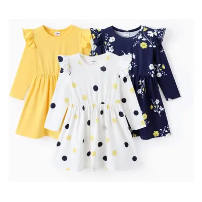 3-Pack Toddler Girl Floral Print Flutter-sleeve Dress