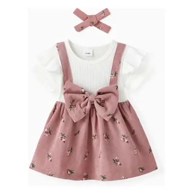 Sweet Girls Dress with Flutter Sleeve and Broken Flower Pattern - Piece Set, Polyester & Cotton