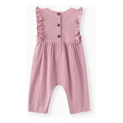 Solid Ruffle Decor Sleeveless Baby Loose fit Jumpsuit