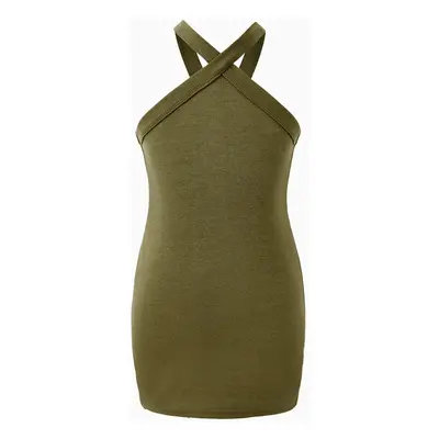 Mommy and Me Army Green Cross Halter Body-con Sleeveless Dress