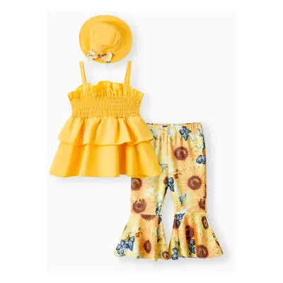 Sunflower Smocking 3pcs Baby Girl Sets in Polyester-Spandex