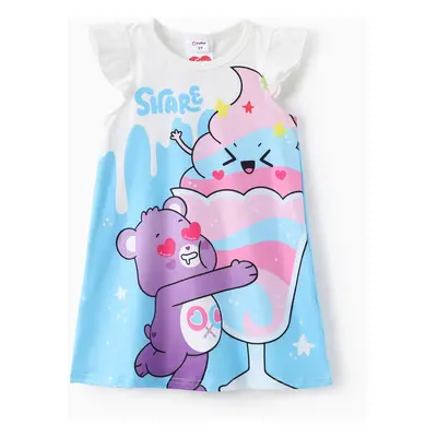 Care Bears Toddler Girls 1pc Rainbow Cupcake with Character Print Flutter-sleeve Dress