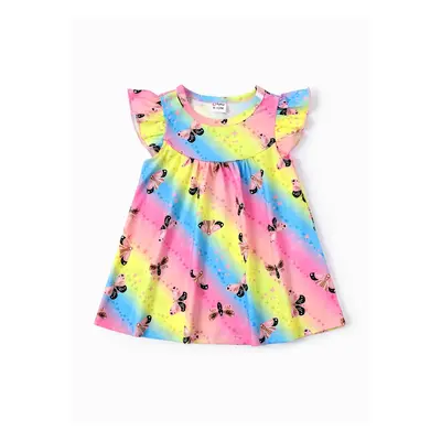 Baby Girl Sweet Animal Pattern Flutter Sleeve Dress