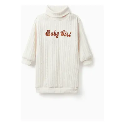 Toddler Girl Letter Embroidered Textured Turtleneck Long-sleeve Sweater Dress