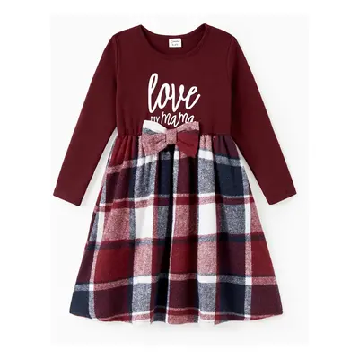 Family Matching Casual Long Sleeve Plaid Design Shirts and Knit Splicing Belted Dresses Sets