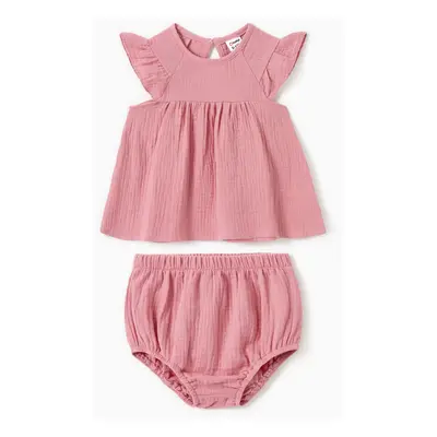 Mommy and Me Matching Pink Button Up Belted Ruffle Trim High-Low Dresses