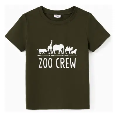 Family Matching Cotton Short Sleeves Round Neck Animal Theme Zoo Crew Graphic Tee