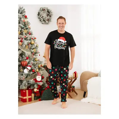 Christmas Family Matching Letters&Festive light bulb Print Short-sleeve Pajamas Sets