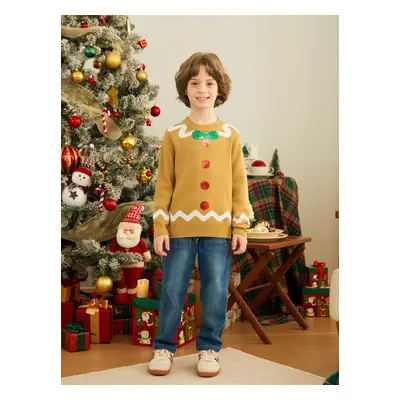 Christmas Family Matching Whimsical Gingerbread Man Sequin Embellishment Knitwear Sweater