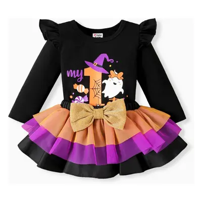 Halloween Baby Girl 2pcs Letter Romper and Ruffled Skirt Set