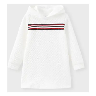 Kid Girl Striped Textured Long-sleeve Hooded Sweatshirt Dress