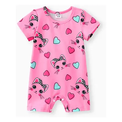 Baby Girl Rabbit Print Short-sleeve Romper