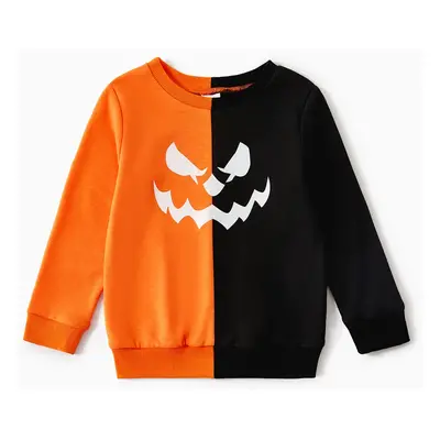 Halloween Family Matching Glow In The Dark Pumpkin Print Long-sleeve Colorblock Sweatshirts