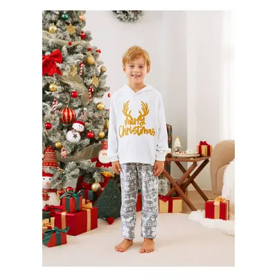 Christmas Family Matching Letters Embroidered Long-sleeve Hooded Fleece Pajamas Sets