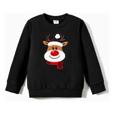 Christmas Family Matching Cartoon Reindeer Patch Long-sleeve Tops