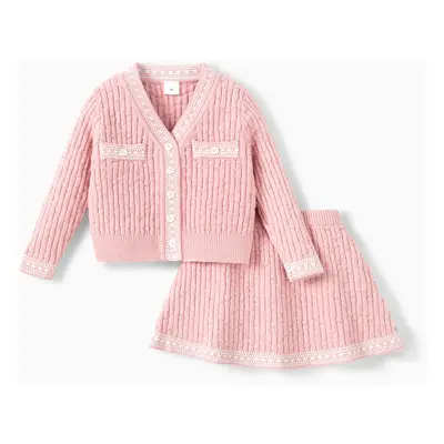 2PCS Kid Girl Solid Color Sweet Braid Suit-Dress