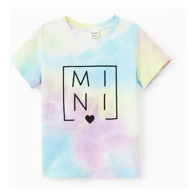 Mommy and Me 95% Cotton Letter Print Tie Dye Short-sleeve Tee