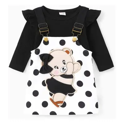 Baby Girl 2pcs Bear Style Tee and Embroidered Dress Set