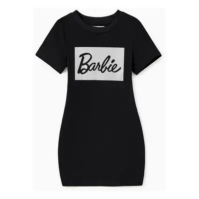 Barbie Mommy and Me Black Cotton Short-sleeve Letter Print Bodycon T-shirt Dresses