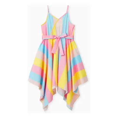 Rainbow Pleated Dress for Girls - Polyester Machine Washable School Dress