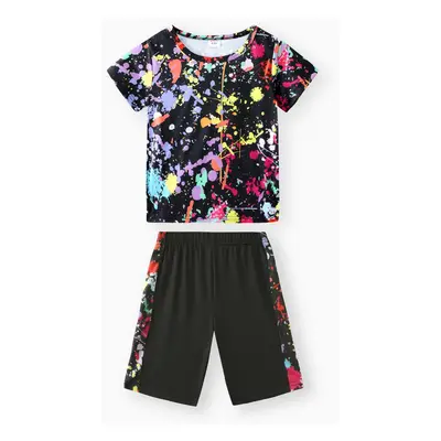 2-piece Kid Boy Painting Print Short-sleeve Tee and Elasticized Shorts Set