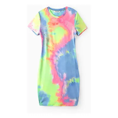 Tie Dye Short-sleeve Bodycon T-shirt Dress for Mom and Me