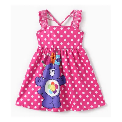 Care Bear Toddler Girls 1pc Tropical Flower Polka Dots Flutter Sleeve Dress