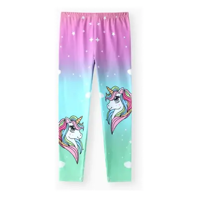 Kid Girl Unicorn Print Colorblock Elasticized Leggings