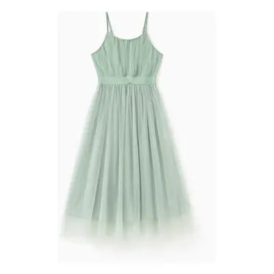 Family Matching Color Block Tee or Green Cami Top Spliced Tulle Strap Dress