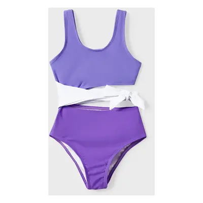 Family Matching Color-block Swim Trunks or One-shoulder Side Knot One-Piece Swimsuit (Quick-Dry)