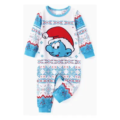 The Smurfs Family Matching Christmas Character Snowflake Print Long-sleeve Pajamas Set (Flame Re