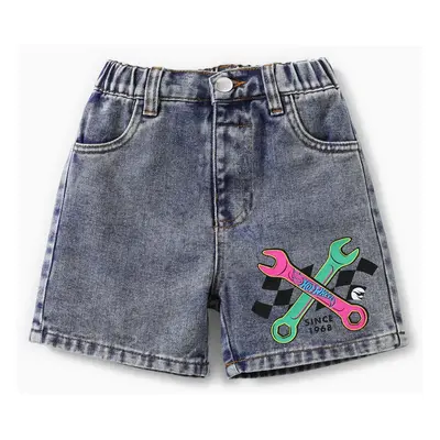 Hot Wheels 1pc Toddler/Kids Boy Tool Logo Print Denim Cotton Shorts