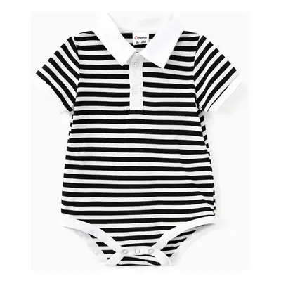 Family Matching Sets Striped Color Block Polo Shirt or A-Line V-Neck Short Sleeves Dress