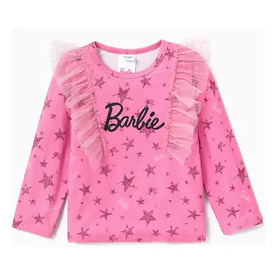 Barbie Toddler Girl Letter Print Mesh Panel Long-sleeve Tee