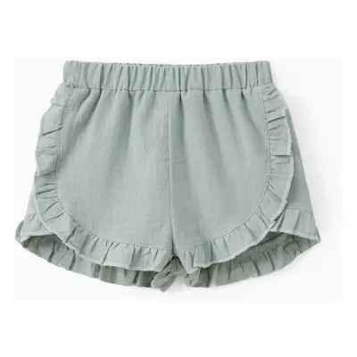 Baby Girl 100% Cotton Solid Ruffle Trim Shorts