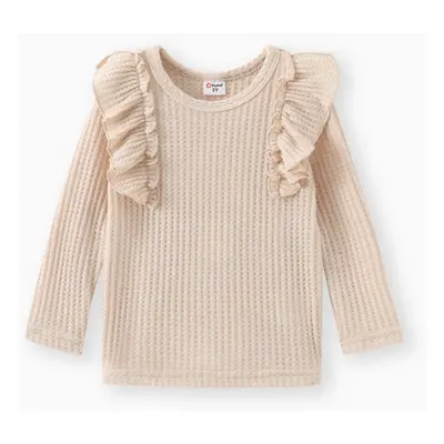 Toddler Girl Ruffled Waffle Solid Long-sleeve Tee