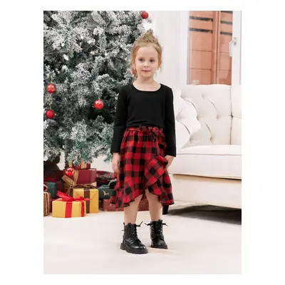 Matching Family Outfits Black and Red Plaid Co-ord Sets Hi-Low Flowy Hemline